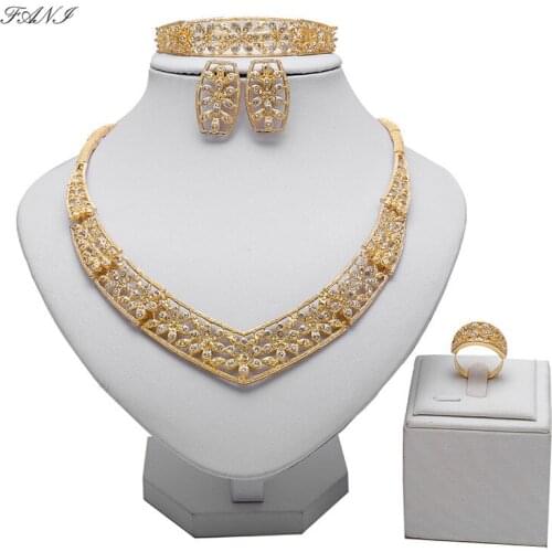Fani 2018 Dubai Gold Color Brand Jewelry Set Nigerian Wedding woman accessories jewelry set Wholesale statement jewelry set