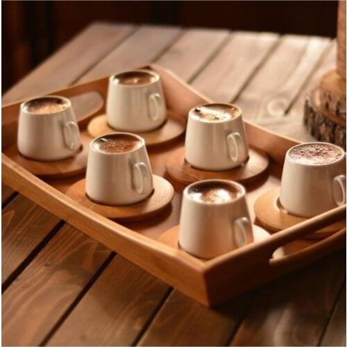 Porcelain Coffee Cup Luxury Set Of 12 Quality Saucer Holders Turkish Coffee Tea Cups with Bamboo Saucers Plate Dish Kitchenware