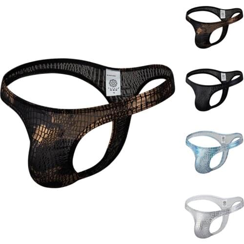 Gay Thong G-string Shinny PU Leather Mens Bikini G-string T-back Underwear Men Erotic Penis Stage Thongs String Homme