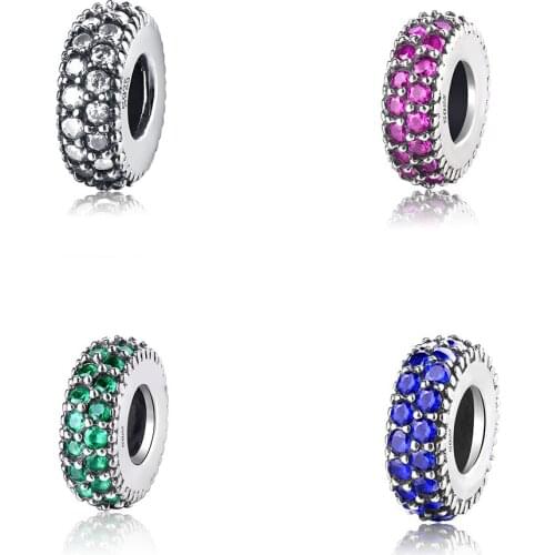 Hot Sale Silver Color Charm Bead 4 Colour Shine Partition Crystal Beads For Original Pandora Charm Bracelets & Bangles Jewelry