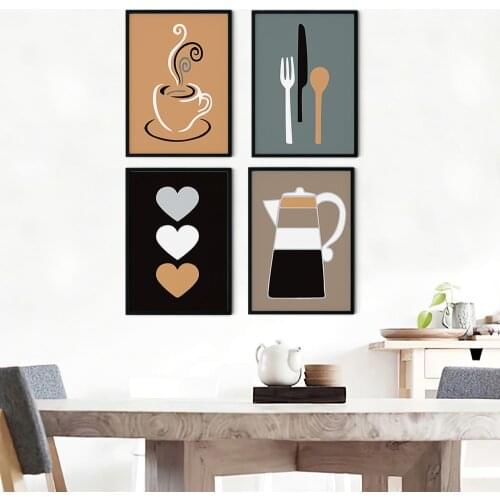 Painting Retro Wall Picture Funny Coffee Shop Decoration Coffee Prints Vintage Heart Shape Poster Cafe Wall Art Kitchen Decor