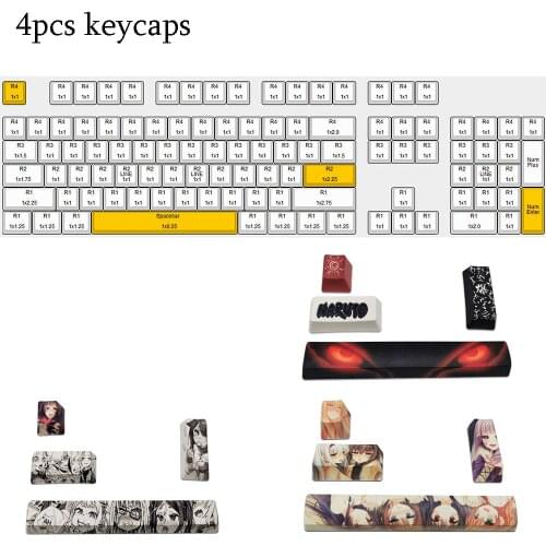 4pcs/Set Keycaps PBT Dye Sublimation Hot Swappable Japanese Anime For Cherry Mx Gateron Kailh Switch Mechanical Keyboard