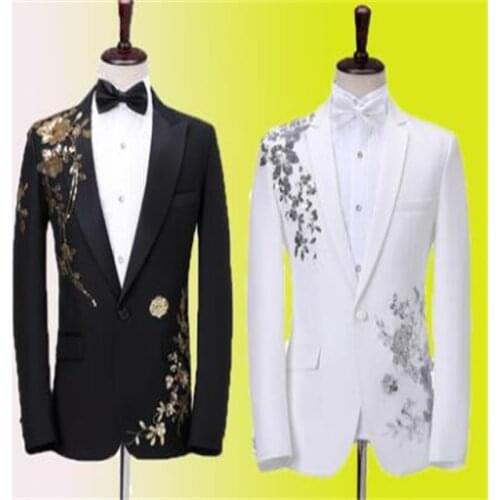 Black white suits for men blazer boys prom mariage suits fashion slim masculino latest coat pant designs chorus Sequins clothes