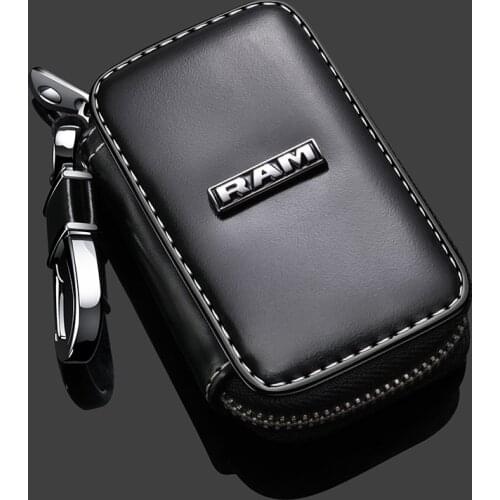 Leather Car Key Case LOGO Cover For Dodge RAM Challenger Charger Magnum Journey Jeep Commander Grand Cherokee GMC Lada Keychain