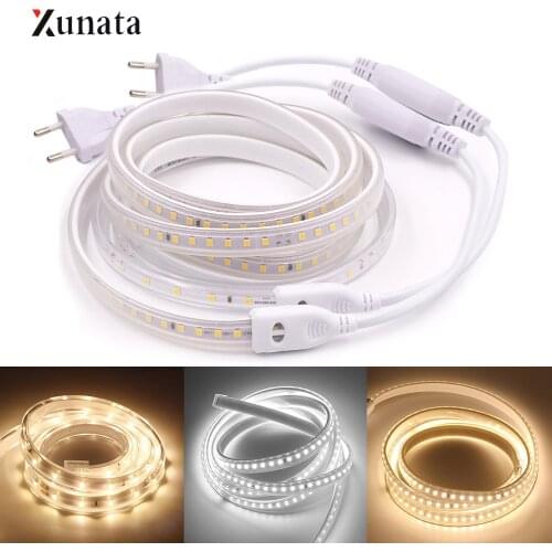 220V SMD 2835 LED Strip High Brightness Warm / White 60LEDs/m 120LEDs/m Ribbon Tape Flexible EU Plug LED Strip Waterproof Light