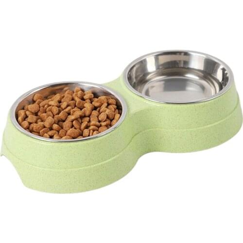 Pets Bowl, Multipurpose Household Wheat Straw Double Bowl for Cats Dogs, Blue/Green/Pink