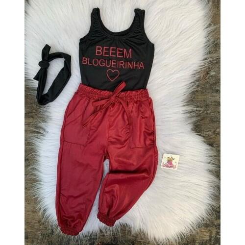 Fashion Kids Girls Clothes Sets 0-5Y Solid Letter Print Sleeveless Bodysuits+Pockets Drawstring Pants Trousers+Headband Outfits