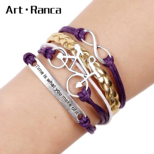Fashion braided violet gold rope bicycle style outdoor sports womens Handmade Bracelet