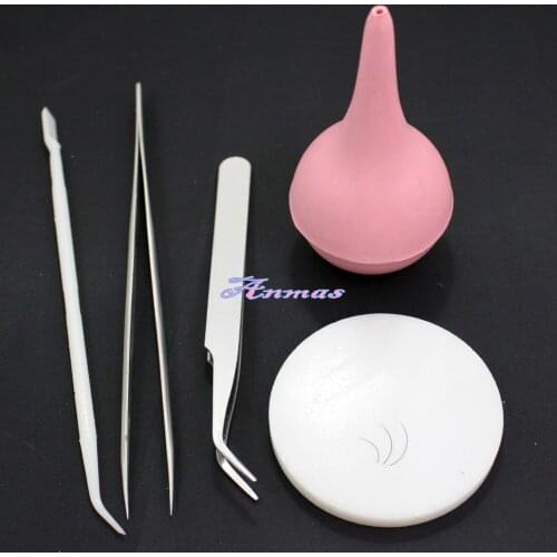 False Individual Extension Eyelash Pump Jade Stone Tweezers Makeup Tool Kit #13
