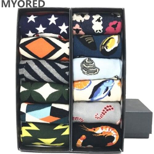 MYORED 12 Pair/ Lot Novelty For Men Colorful Love Star Diamond Combed Cotton Dress Wedding Girls Socks Funny Crew Party NO BOX