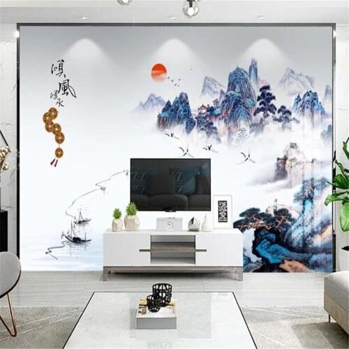 Milofi smooth wind and water new Chinese style Chinese painting landscape bedroom living room TV background wall