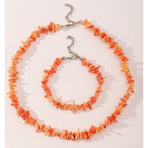 New Arrival Boho Geometric Necklace/Bracelet Womens Bohemia Jewelry Sets Broken Shells Orange Rock Jewelry for Girls