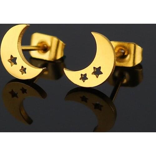 Oly2u Ohrringe Classic Gold Color Moon&Star Stud Earrings Romantic Dating Gifts for Valentines Earings Fashion Jewelry
