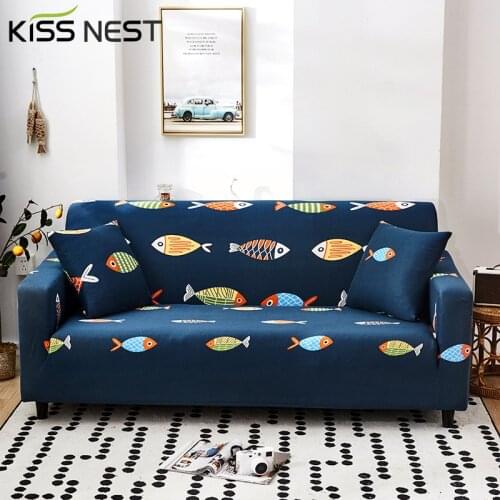 All-Inclusive High Elastic Small Fish Pattern Printed Sofa Protective Cover,Living Room Bedroom Armchair Recliner 1 2 3 4 Seater