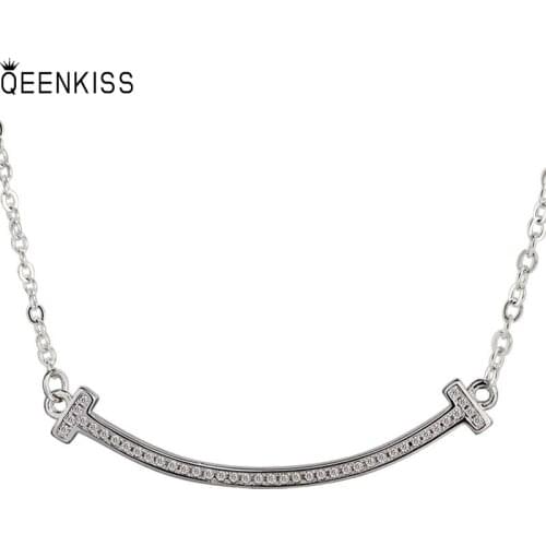 QUEENKISS NC668 Fion Jewelry Wholesale Fashion Lady Girl Birthday Wedding AAA Zircon 18KT Rose Gold White Gold Pendant Necklac