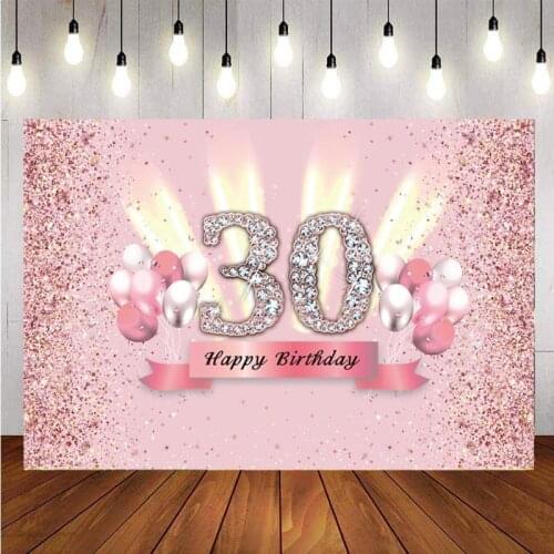 Pink Sweet 30th Photography Backdrop Balloon Glitter Lady Happy Birthday Party Photo Background Banner Decoration Supplies