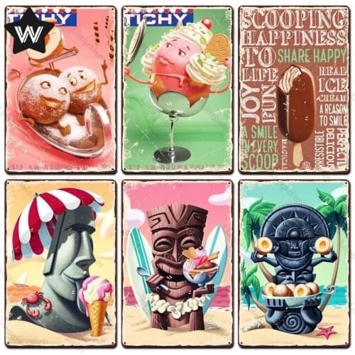 Chocolate Ice Cream Metal Sign Matcha Cupcake Tin Plate Vintage Metal Plaque Retro Wall Art Wall Sticker Cafe Dessert Shop Decor