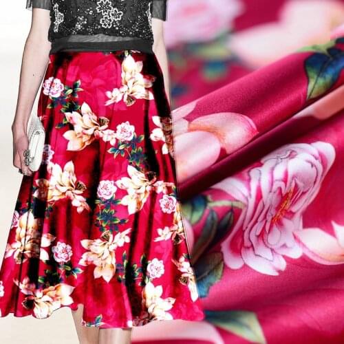 Red silk stretch satin digital printed silk fabric silk cloth mulberry silk cheongsam dress skirt fabric
