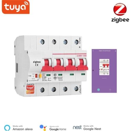 Tuya Smart Zigbee Circuit Breaker 4P Smart Switch Overload ShortCircuit Protection SmartThings Alexa Compatible Zigbee MCB