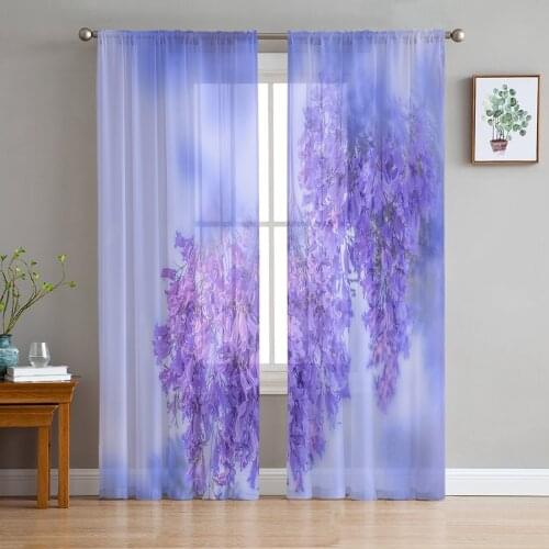 Purple Flower Window Treatment Tulle Modern Sheer Curtains for Kitchen Living Room the Bedroom Curtains Decoration