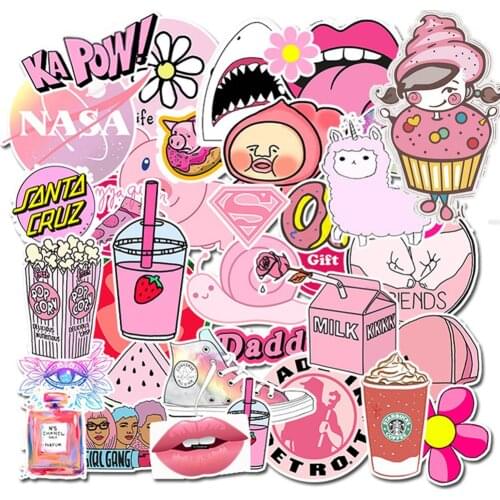 50 Non - Repeating Pink Girl Cute Sticker Waterproof Suitcase Trolley Case Skateboard Guitar Personality Car Sticker