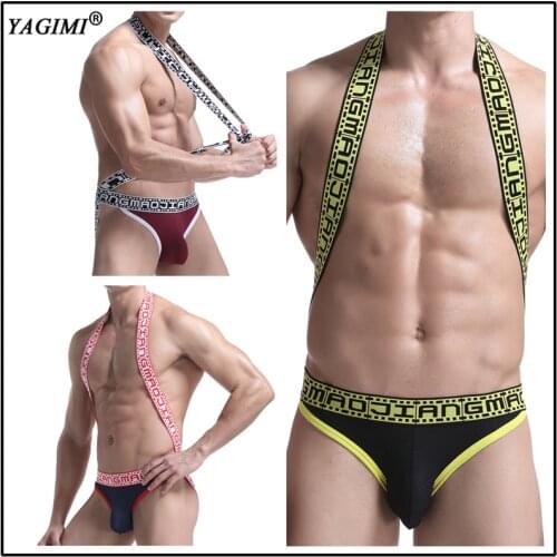 YAGIMI Jockstrap Men Low Waist Underwear Men Sexy String Homme Cockring Thongs Briefs One-piece Exotic Underwear Gay Sleepwear