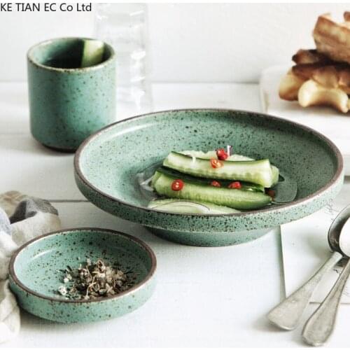 Japanese Retro Ceramic Western Steak Plate Dessert Bowl Creative Handmade Frosted Tableware Home Salad Plate Rice Bowl Tea Cup