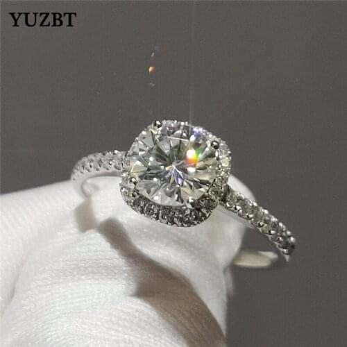 YUZBT Women 925 Silver 1-2 Carat Gemstone Cushion Ring Excellent Cut Diamond Test Past D Color Moissanite Rings Wedding Jewelry
