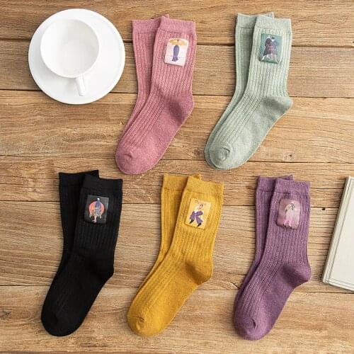 Japanese College Style Womens Cotton Casual Socks Spring Winter Womens Warm Socks 1 Pair Cartoon Kawaii Cotton Socks