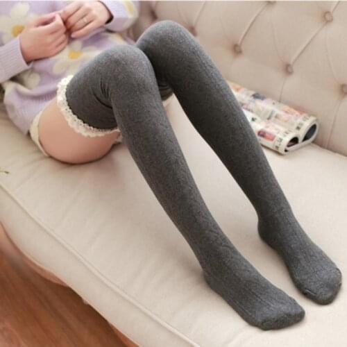 Women Girl Over Knee High Socks Spring Autumn Warm Knit Soft Thigh High Long Socks Solid Color Student Socks