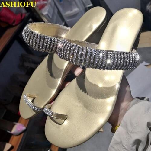 ASHIOFU Handmade Womens Slippers Real Photos Summer Party Casual Flat Slipper Beach Solid Outdoor Fashion Flip-flop Shoes