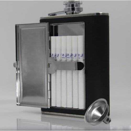 180ml Hip Flask Cigarette Box 6 Oz Bottles Wine and Smoking Set Stainless Steel Wine Pot Vodka Spirits Container Outdoor Jug