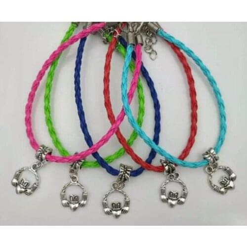 20pcs/lot Fast shipping Claddagh Heart Love Loyalty Friendship Charm Pendant Mixed Leather Cord Bracelet Women Jewelry Gifts