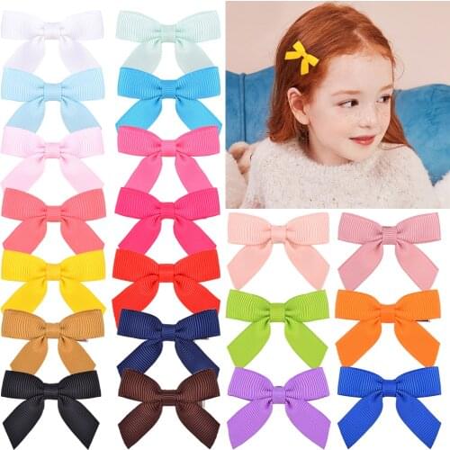 20Pcs/lot Solid Colors Samll Bowknot Ribbon Hair Bows Hair Clips For Cute Girls Boutique Hairpins Barrette Kids Hair Accessories