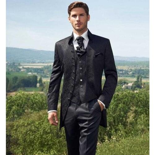 2017 Custom Made New Design Black Groom Tuxedos Groomsmen Men Wedding Tuxedos Dinner Prom Suits (Jacket+Pants+Vest+Tie)