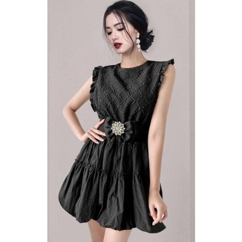 2021 Fashion Brand O-Neck Sleeveless Vestidos Solid Ball Grown Women Dress Elegant Slim Bottoming Dresses With Rhinestone Sashes