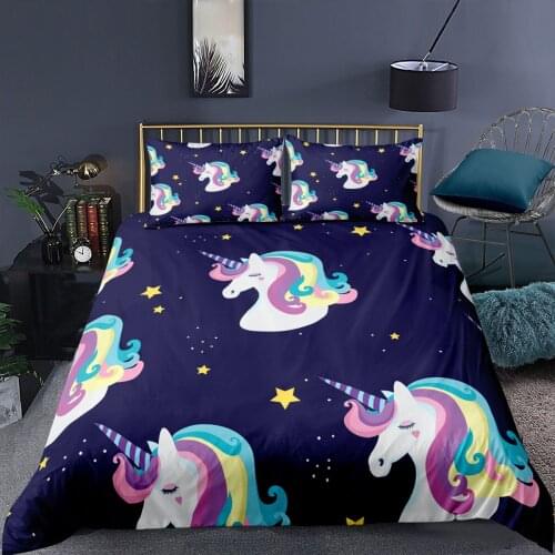 3D Rainbow Unicorn Printed Duvet Cover Black Bedding Set Single Twin Double Queen King Size Child Kid Girl Bedroom Home Textiles