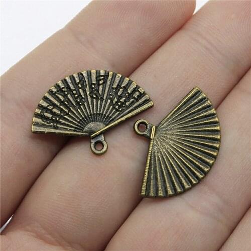 5pcs Charms Fan Antique Bronze Color Alloy DIY Jewelry Making Accessories 0.7x0.9 inch (17x24mm)