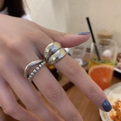 925 Sterling Silver New Thick Simple Wave Light-shaped Solid Double-layer Rings Trendy Couple Ring Female Gift