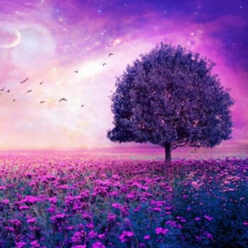 5D DIY diamond painting cross stitch Tree on Purple Flower Sea Bird Sky romantic Landscape diamond embroidery full drill diamond