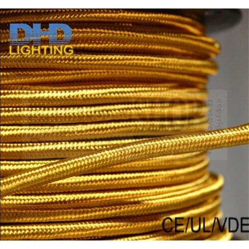 Free shipping 100meter 3 cores gold color fabric wire 3*0.75mm vintage fabric electrical cable cord for edison lamp cloth cable