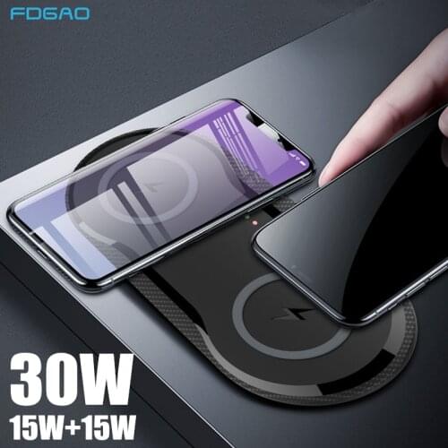 FDGAO 2 in 1 30W Qi Wireless Chargers For iPhone 12 11 Pro Max XS XR X 8 Airpods Samsung S21 S20 S10 Dual 15W Fast Charging Pad