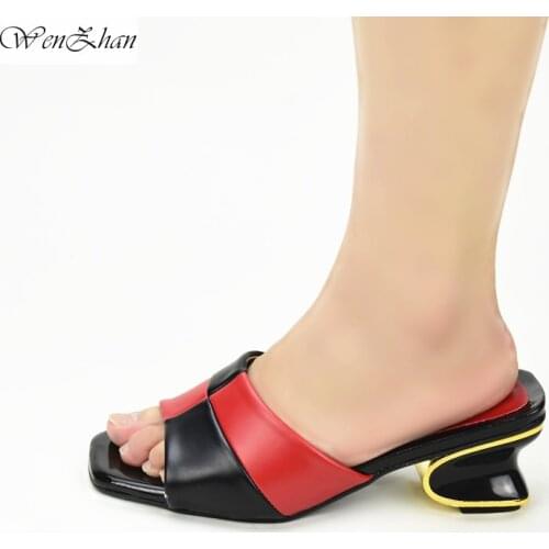 Black&Red Color Wedding Shoes for Women Hot Selling Italian Style Slingbacks African Women Slippers Ladies Sandals D05-24
