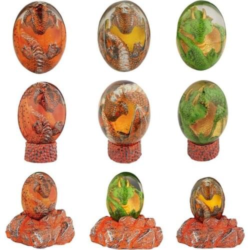 Lava Dragon Egg Crystal Transparent Dragon Egg Decor Statue With Lava Base Resin Sculpture Desktop Ornaments Best Kids Gifts
