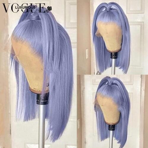 Purple Short Bob Wig Lace Front Human Hair Wigs Pink Colored Human Hair Straight Lace Front Wig Brazilian Transparent Lace Wigs