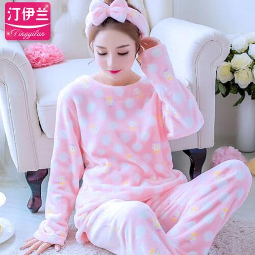Girls Fleece Nightwear Long Sleeves Female Coral Corashan Warm Flannel Lingerie Velvet Casual Nightgown Print Homewear D-2059