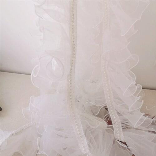 1Yards New Beaded High Quality Lace Guipure Lace Fabric Materials 11cm Organza Beaded White Lace Fabric For Wedding Dresses LE19