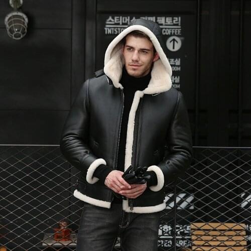 Genuine Leather Men Winter Sheep Shearling Flight Mens Sheepskin Coat Aviator B3 Jacket 17-7009 KJ1125
