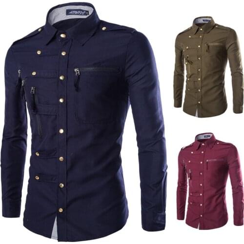 2021 Mens Long Sleeve Shirt British Temperament Slim Multi-zipper Shirt