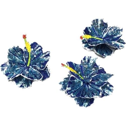 1PCS Fashion Blue Flower Sequins Patches Fashion Applique Clothing Decoration Sew On Applique Patches for DIY clothes